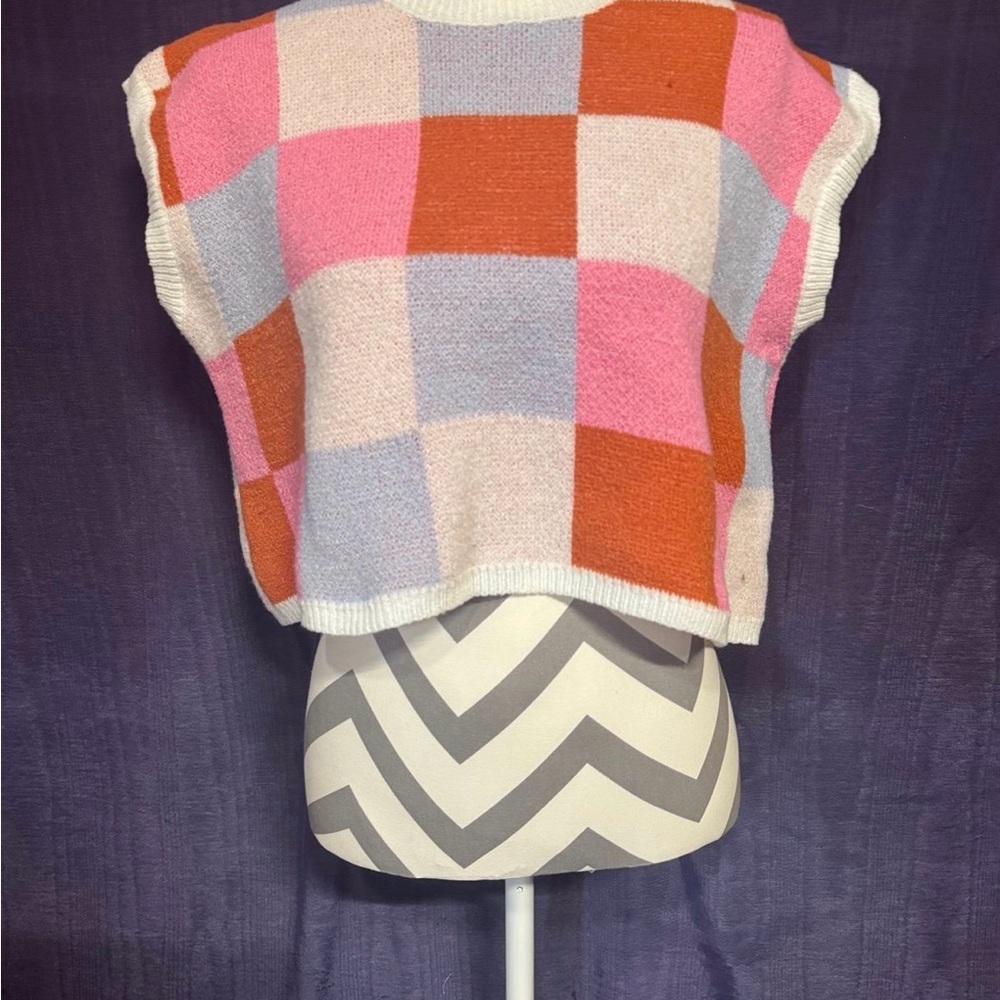 Colorful Checkered Knit Sweater Vest